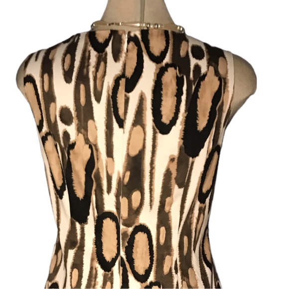*New* TAHARI Leopard Black Beige and White Sleeveless Sheath Side Pockets Size 8 - Picture 12 of 16